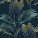 w5917719b Trendy large scale palm leaf design in navy blue.