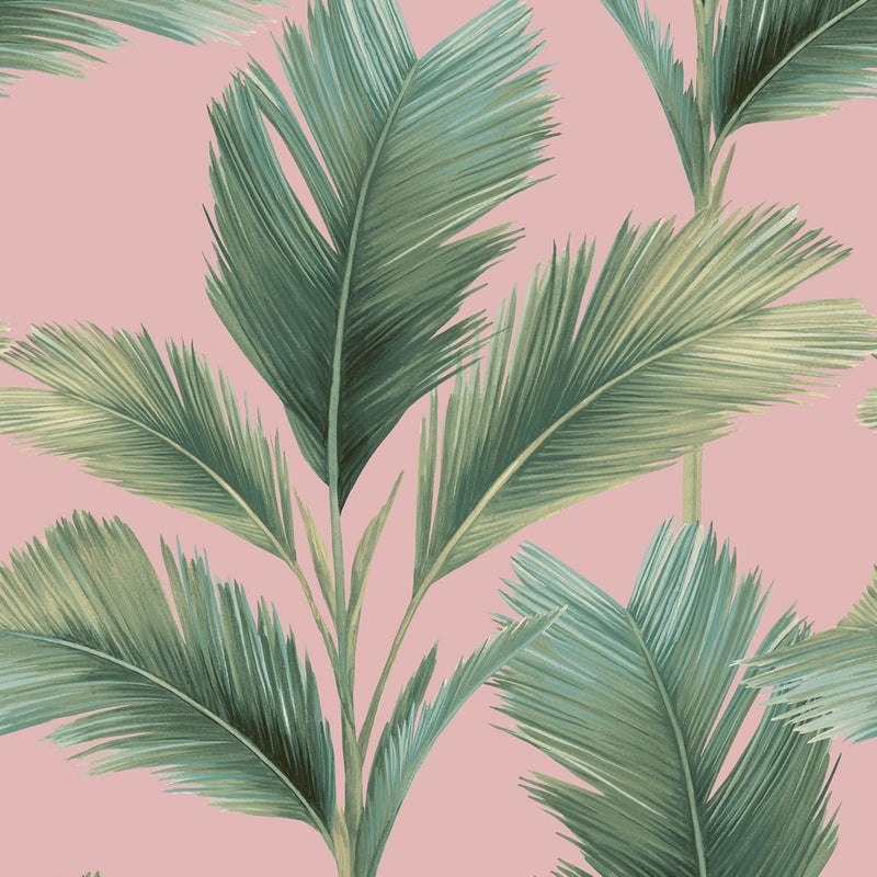 w5918817b Trendy large scale palm leaf design in blush pink and green.