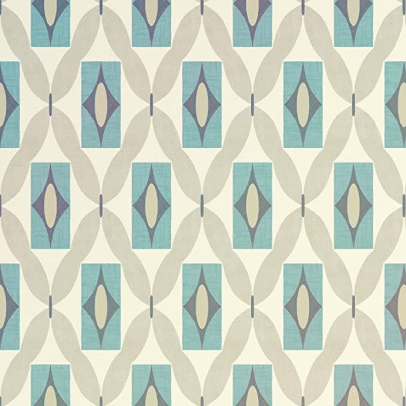 w64077702a Retro geometric design in teal. Perfect for a funky feature wall.