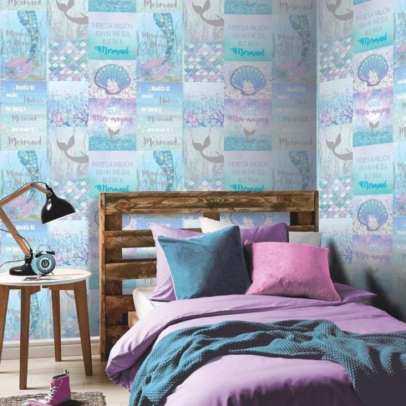 w69877304a Enchanting magical mermaid wallpaper with glitter sparkles.