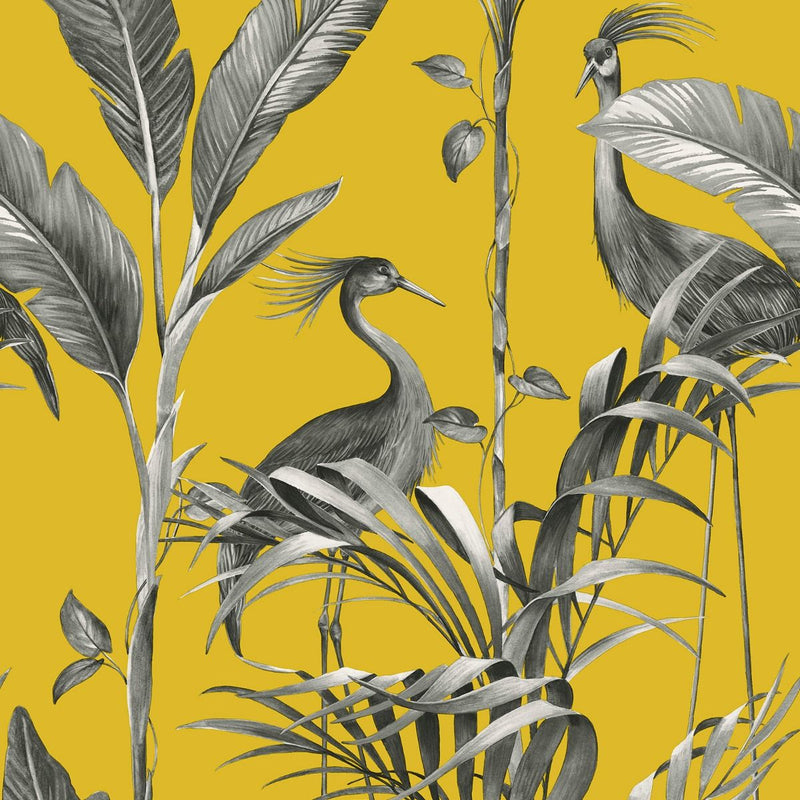 w956608b Fabulous bird and leaf design in strong yellow and metallic effect silver.