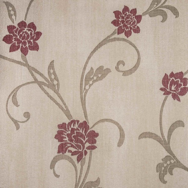 wa1081101g Gorgeous fabric effect red floral trail.