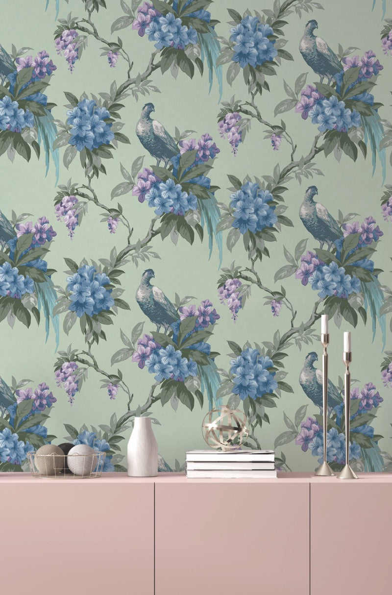 nwm115560c Beautiful and elegant large scale floral bird design. This fabulous design is taken from the archive collection, with designs dating from the past 100 years, reinvented to reflect contemporary tastes. Stunning paste the wall designer wallpaper.