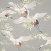 wm160057c Delicate oriental style crane pattern in grey.