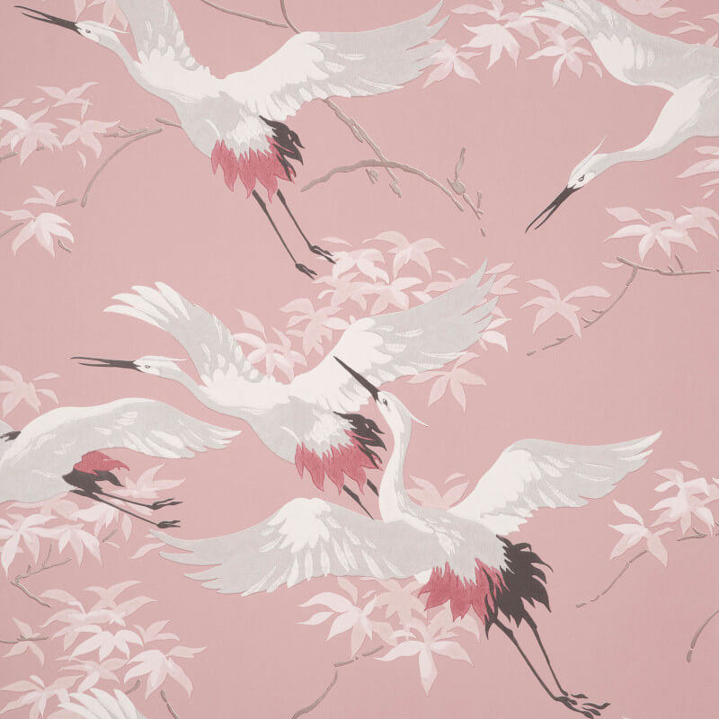 wm168856c Delicate oriental style crane pattern in pink.